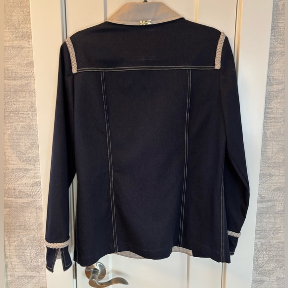 NWOT St John Blue Western Fitted Jacket Button Up Collar Trim Studs Sz Small - Picture 6 of 11